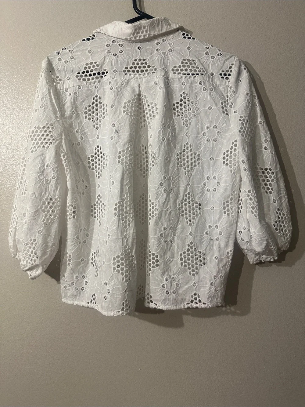 J. Crew White Eyelet Button-Down Popover Shirt Sz XS